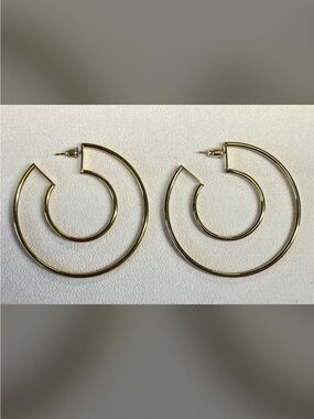 Sahira Faye Gold Tone Cut Out Double Hoop Statement Earrings